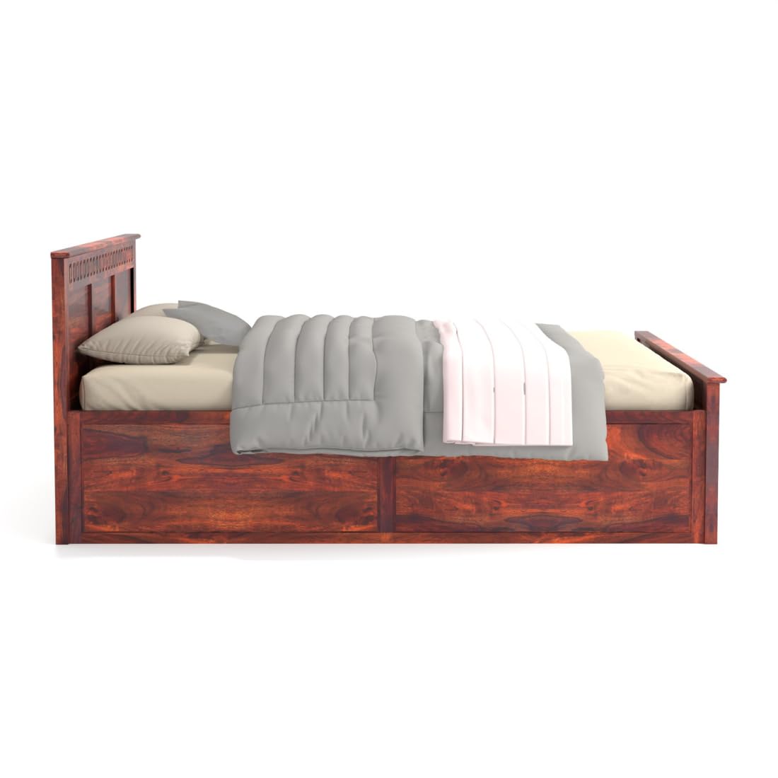 Rukmaajee King Size Bed with Sheesham Wood Frame, Walnut Brown Finish,