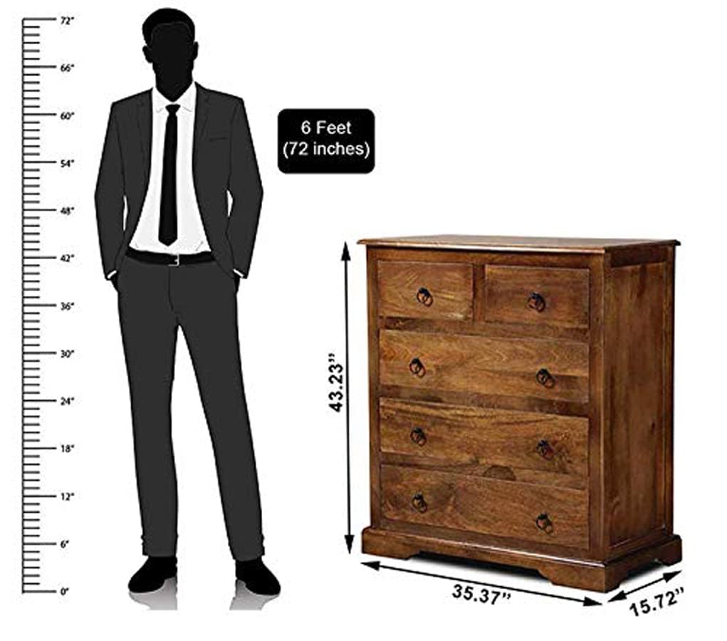 Rukmaajee Wooden Honey Finish Furniture Chest of Drawers Rack| Chester