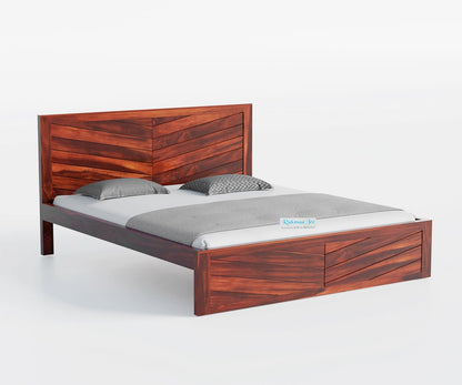 Rukmaajee Sheesham Wood Queen Size Bed with V-Groove Art Design, Art