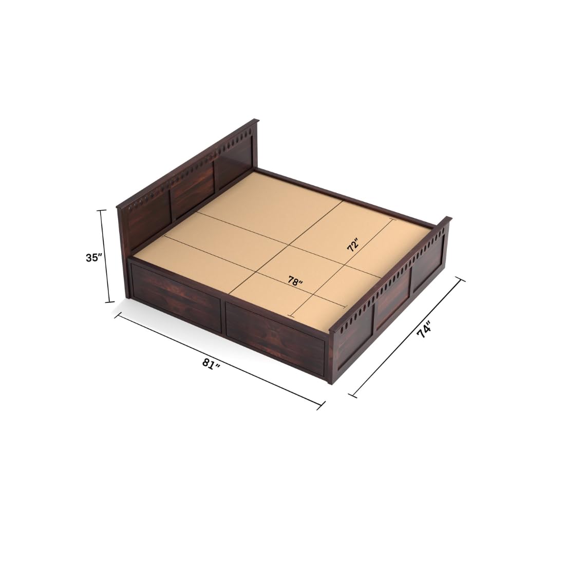 Rukmaajee King Size Bed with Sheesham Wood Frame, Walnut Brown Finish,