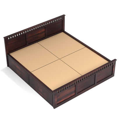 Rukmaajee King Size Bed with Sheesham Wood Frame, Walnut Brown Finish,