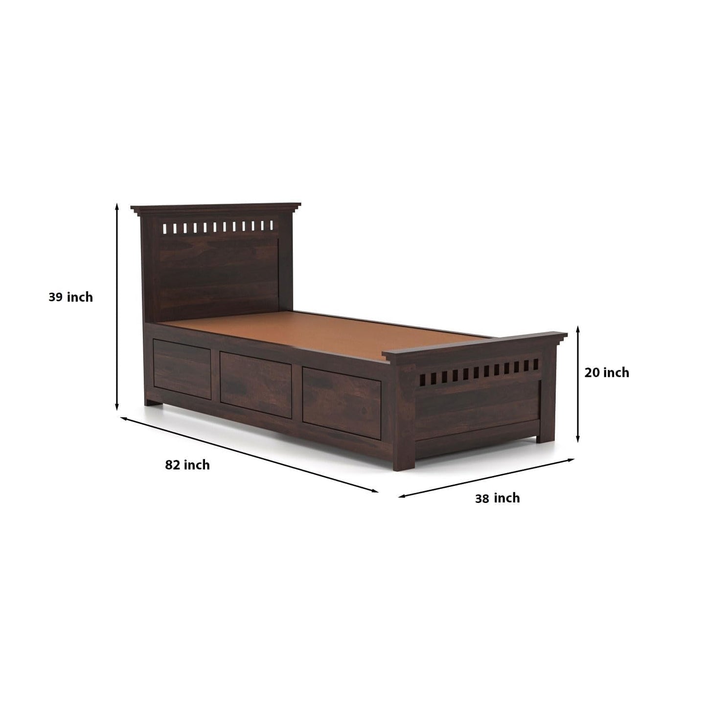 Rukmaajeee Solid Sheesham Wood Single Bed with Box Storage | Wooden