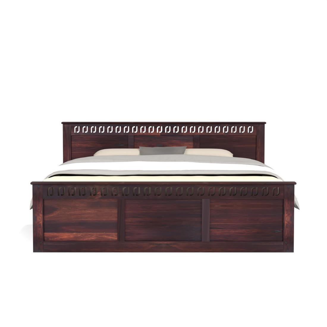 Rukmaajee King Size Bed with Sheesham Wood Frame, Walnut Brown Finish,