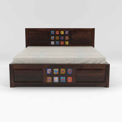 Rukmaajee Taurus Solid Sheesham Wood Queen Size Bed with Storage Box