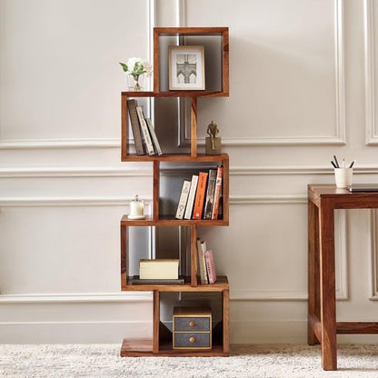 Rukmaajee Furniture Zikato Bookshelf in Natural Solid Wood Simpla Long