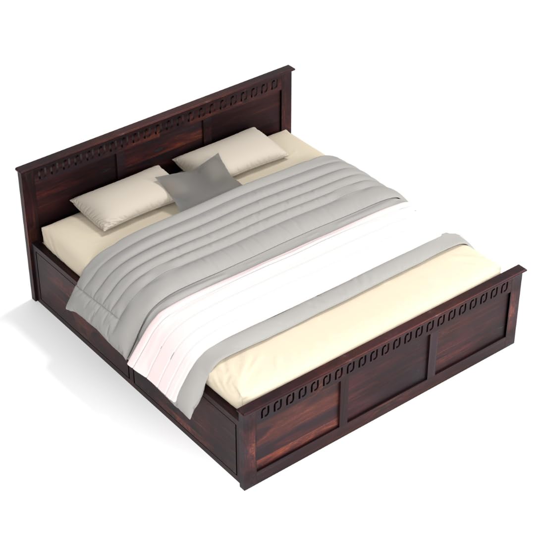 Rukmaajee King Size Bed with Sheesham Wood Frame, Walnut Brown Finish,