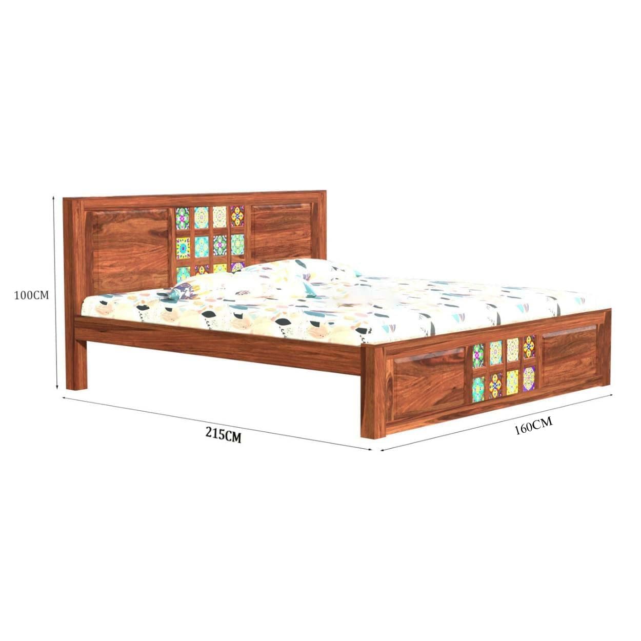 Rukmaajee Sheesham Wood Queen Size Bed Without Storage | Solid Cot Bed