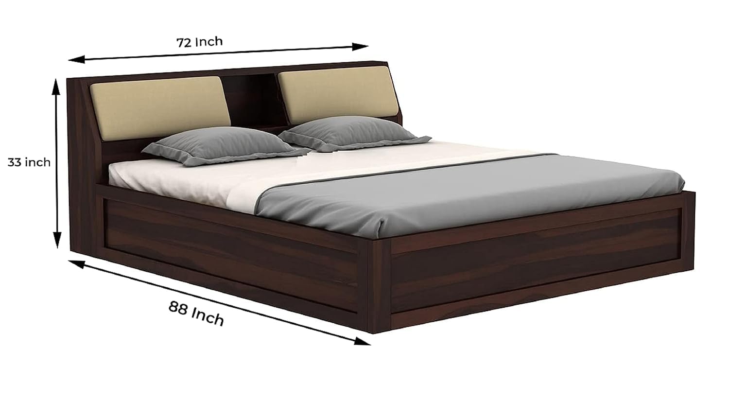 Rukmaajee Sheesham Wood King Size Bed with Box Storage Wooden Double