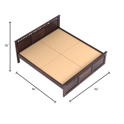 Rukmaajee Solid Sheesham Wood Queen Size Bed, Walnut Premium Finish,