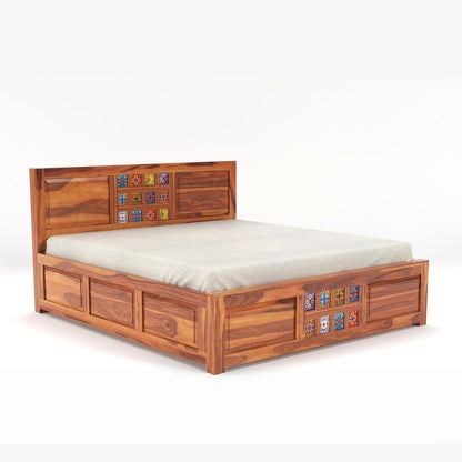 Rukmaajee Taurus Solid Sheesham Wood Queen Size Bed with Storage Box