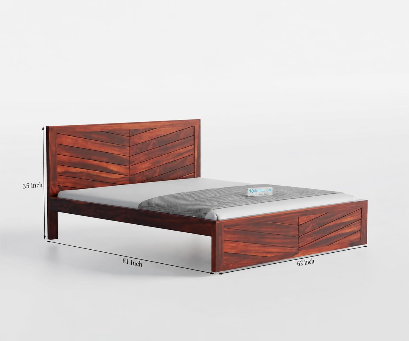 Rukmaajee Sheesham Wood Queen Size Bed Without Storage Box | Wooden