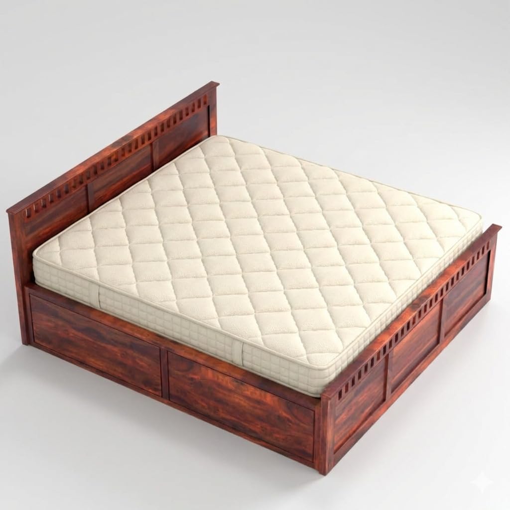 Rukmaajee King Size Bed with Solid Sheesham Wood Frame, Walnut Brown