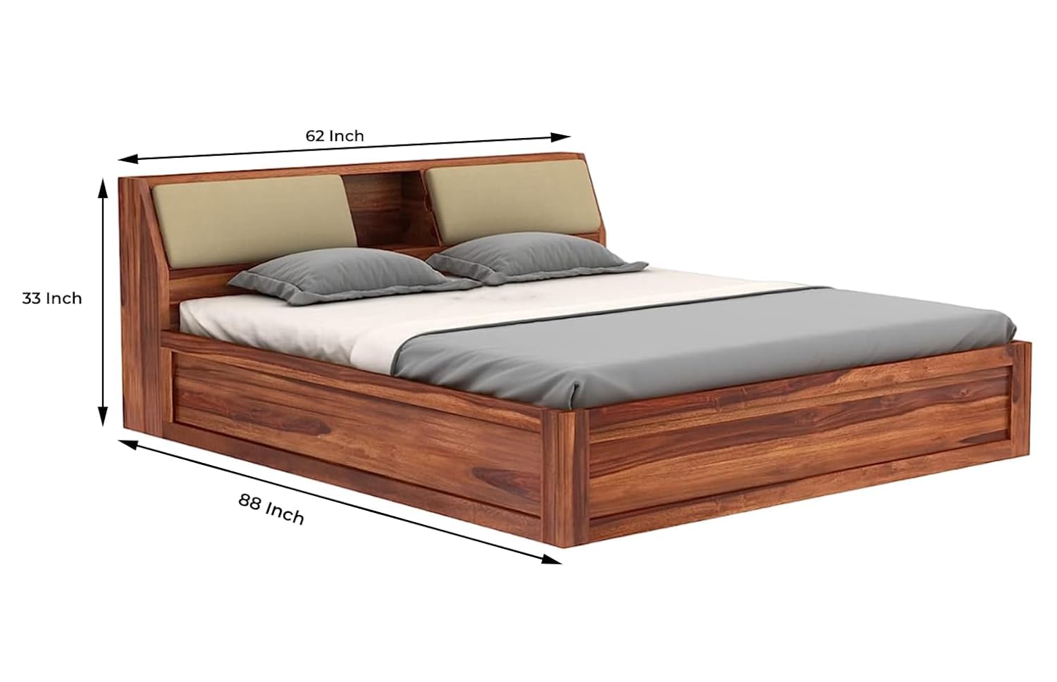 Rukmaajee Sheesham Wood King Size Bed with Box Storage Wooden Double