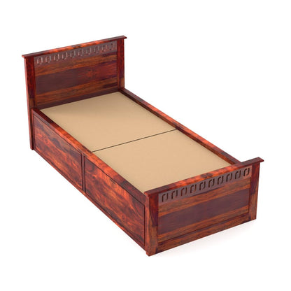 Single Bed with Walnut Finish, J-Pattern Headboard and Footboard, 96.5