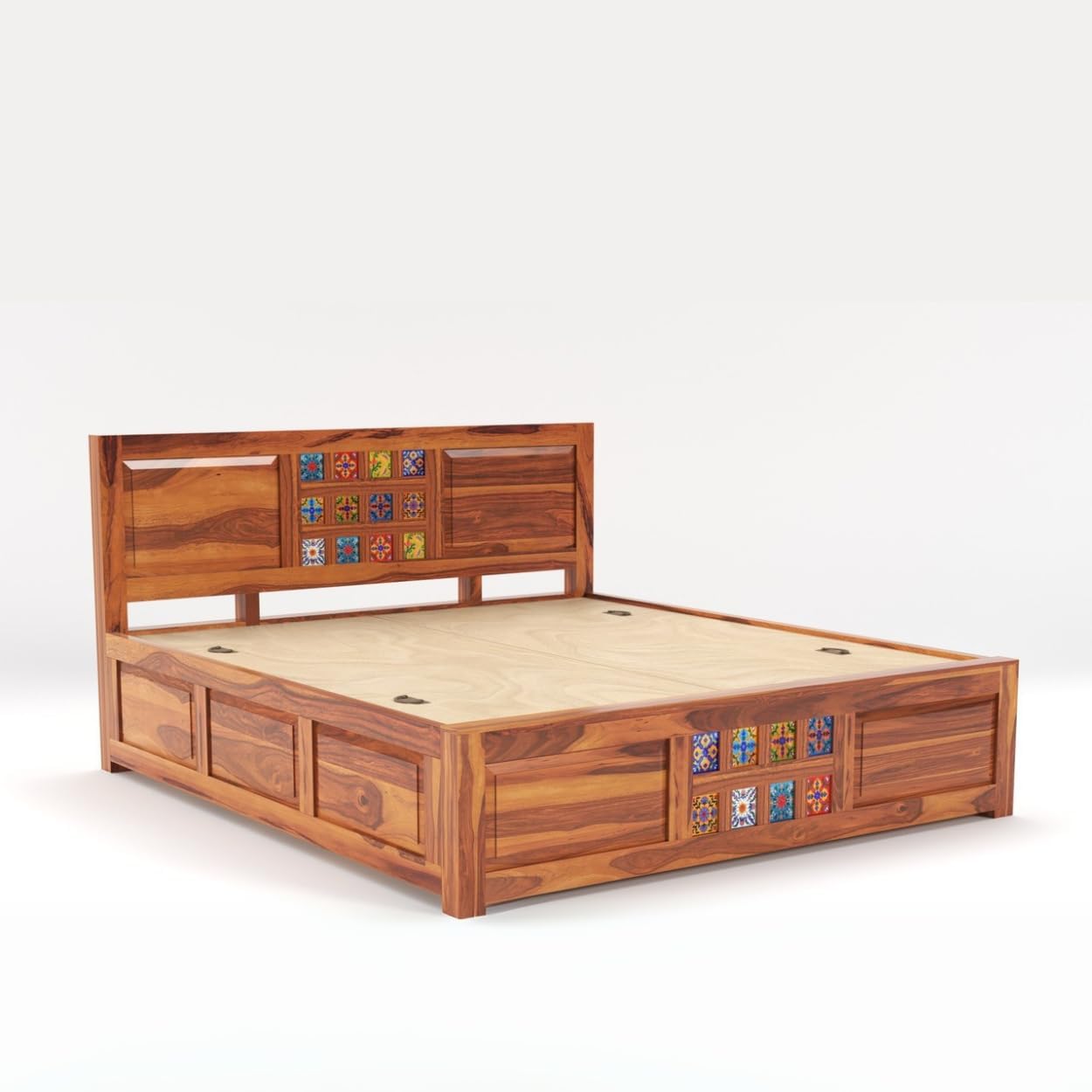 Rukmaajee Taurus Solid Sheesham Wood Queen Size Bed with Storage Box