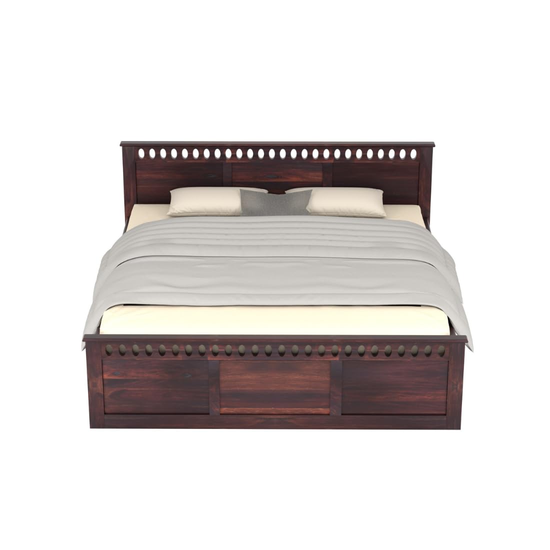 Rukmaajee Solid Solid Sheesham Wood King Size Bed, Walnut Premium