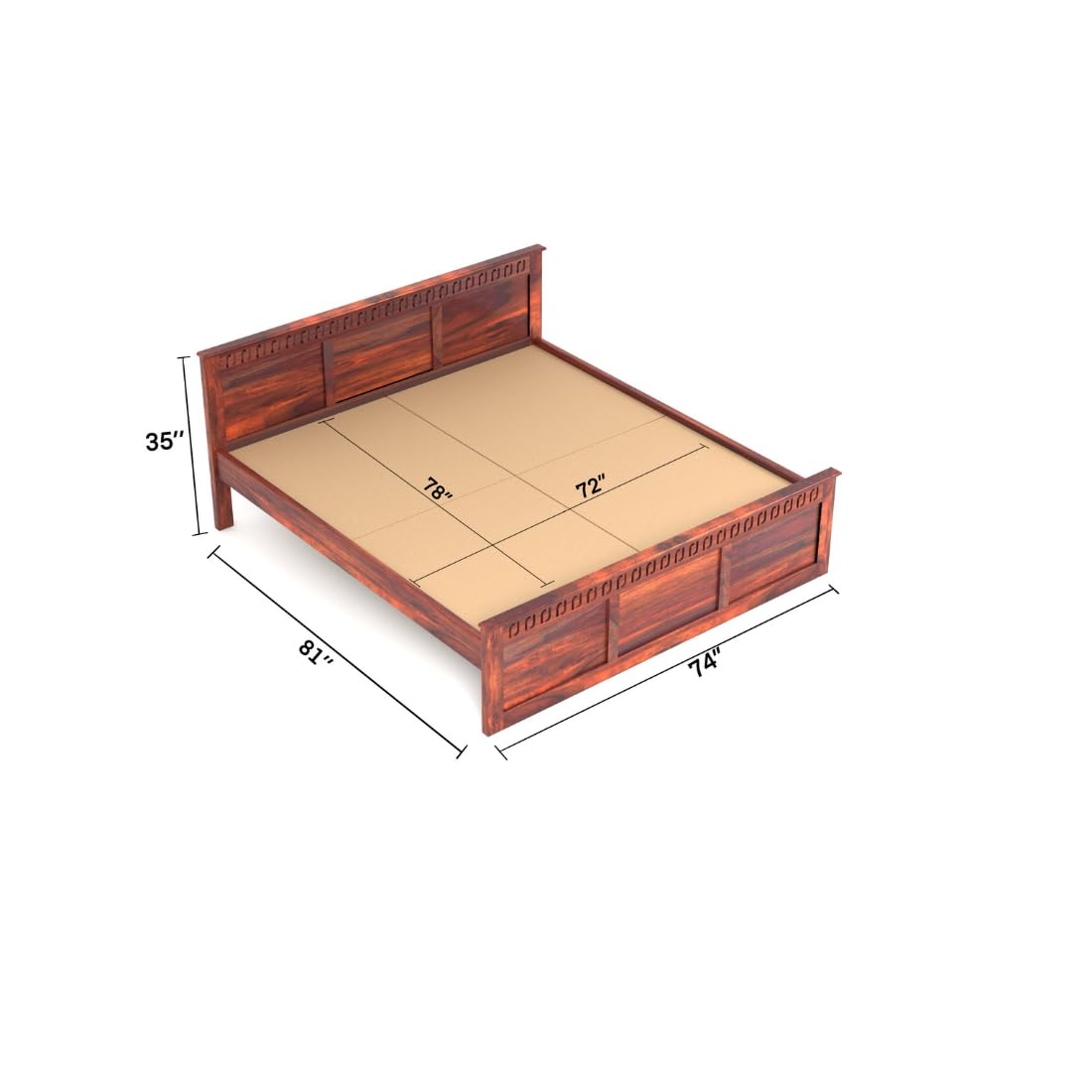 Rukmaajee Solid Sheesham Wood Queen Size Bed, Walnut Premium Finish,