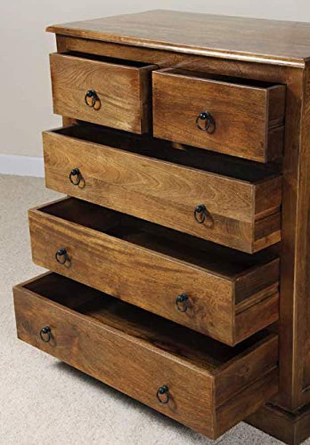 Rukmaajee Wooden Honey Finish Furniture Chest of Drawers Rack| Chester