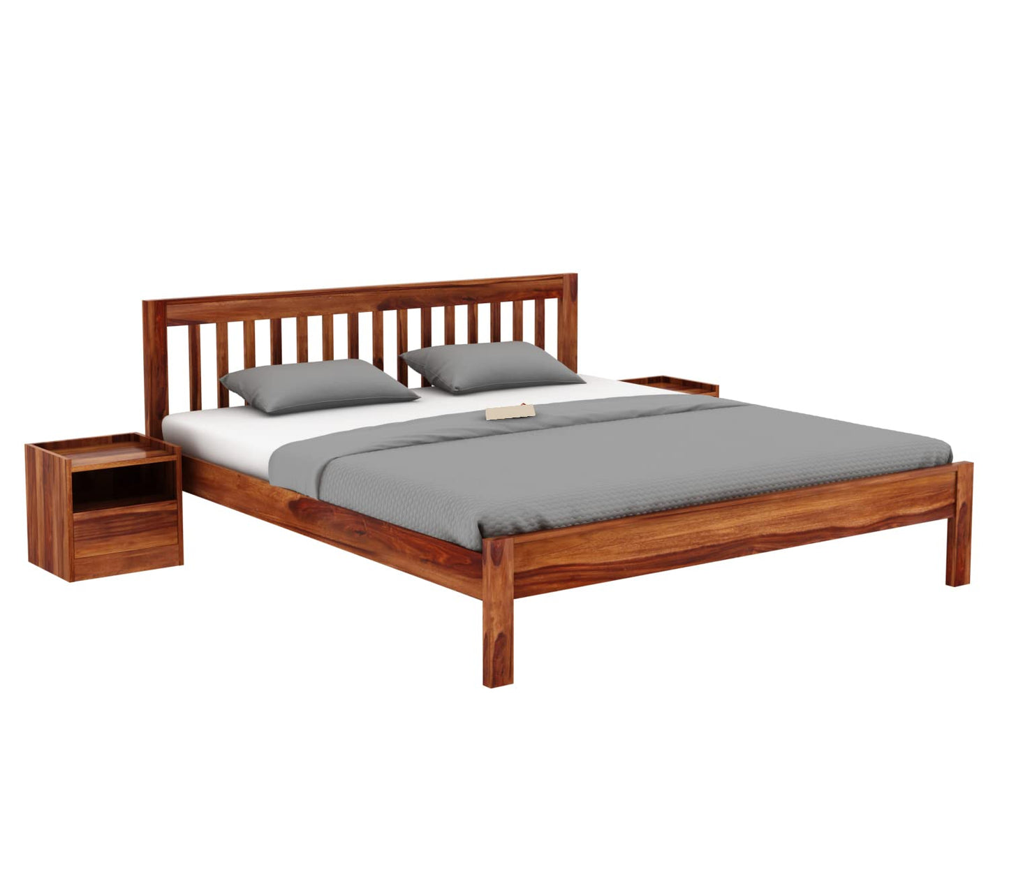 Rukmaajeee Sheesham Wood King Size Bed Without Storage | Wooden Double