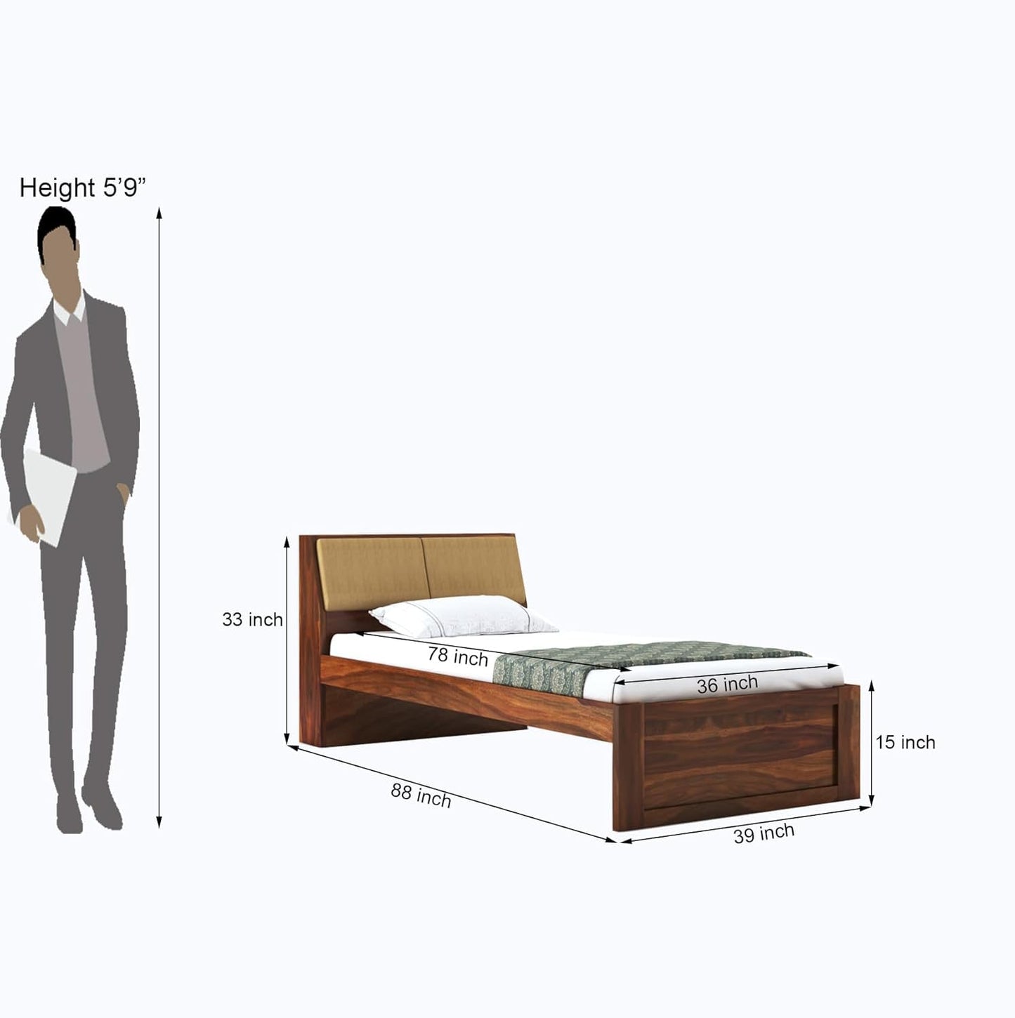 Rukmaajee Solid Sheesham Wood Single Bed Without Storage Wooden Single