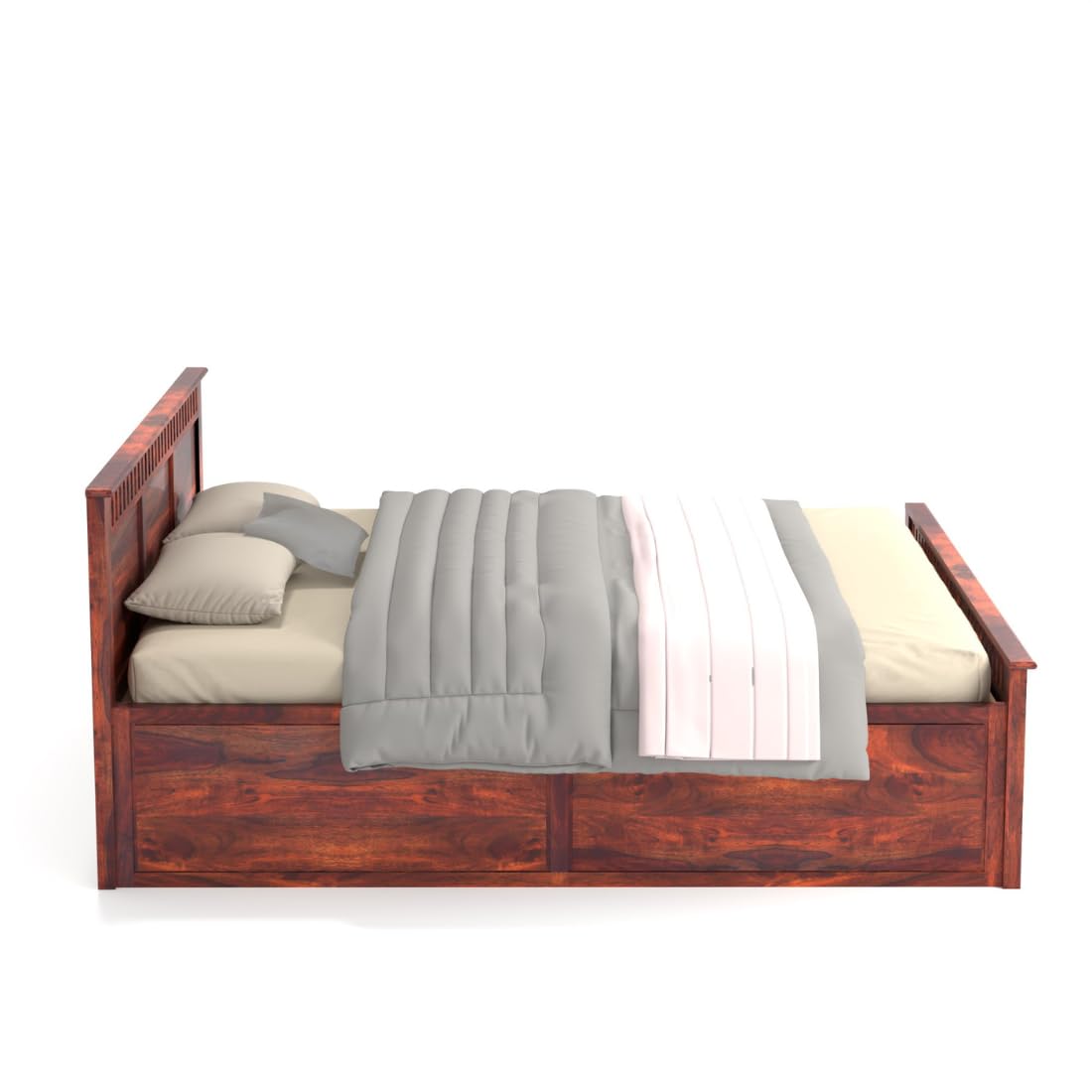 Rukmaajee King Size Bed with Solid Sheesham Wood Frame, Walnut Brown