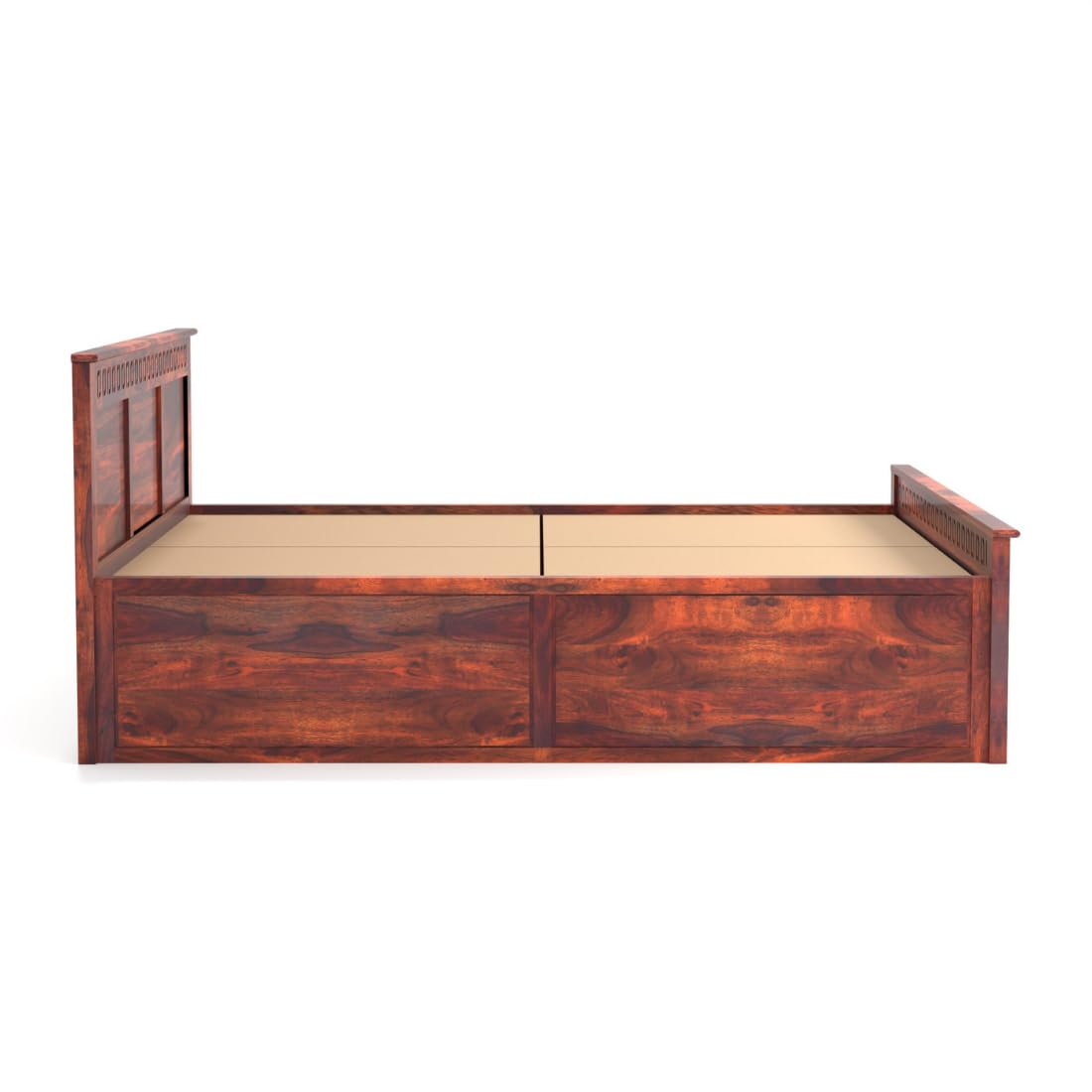 Rukmaajee King Size Bed with Sheesham Wood Frame, Walnut Brown Finish,