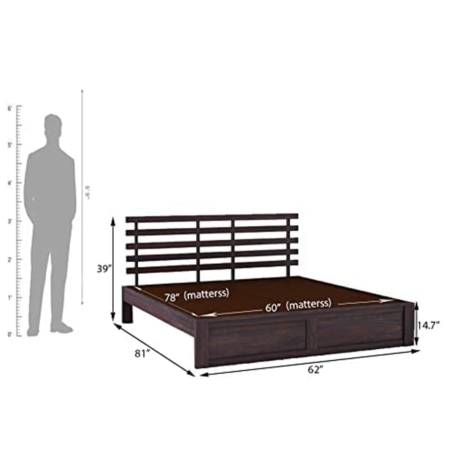 Rukmaajee Solid Sheesham Wood Queen Size Bed with 2 Drawers Storage