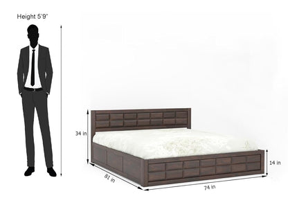 Rukmaajee Sheesham Wood King Size Bed with Box Storage, Wooden Double