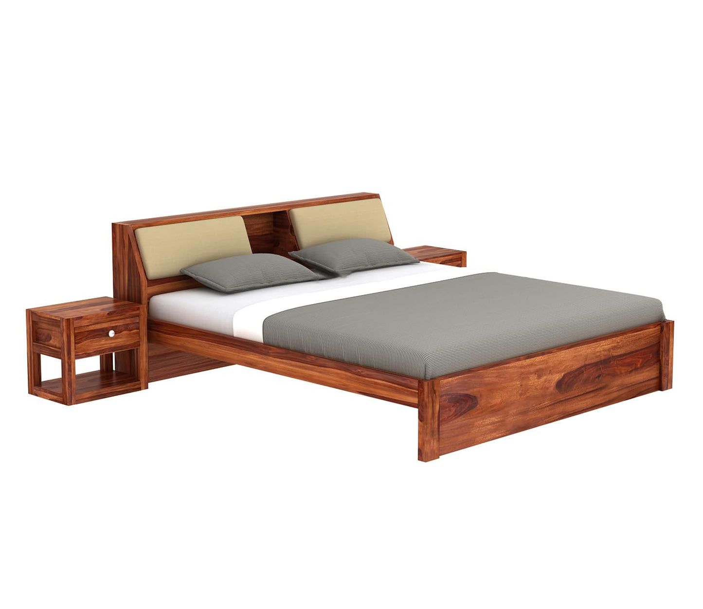 Rukmaajeee Solid Sheesham Wood Wooden Queen Size Bed Without Storage