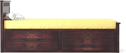 Rukmaajee Single Solid Sheesham Wood Bed with Walnut Premium Finish,