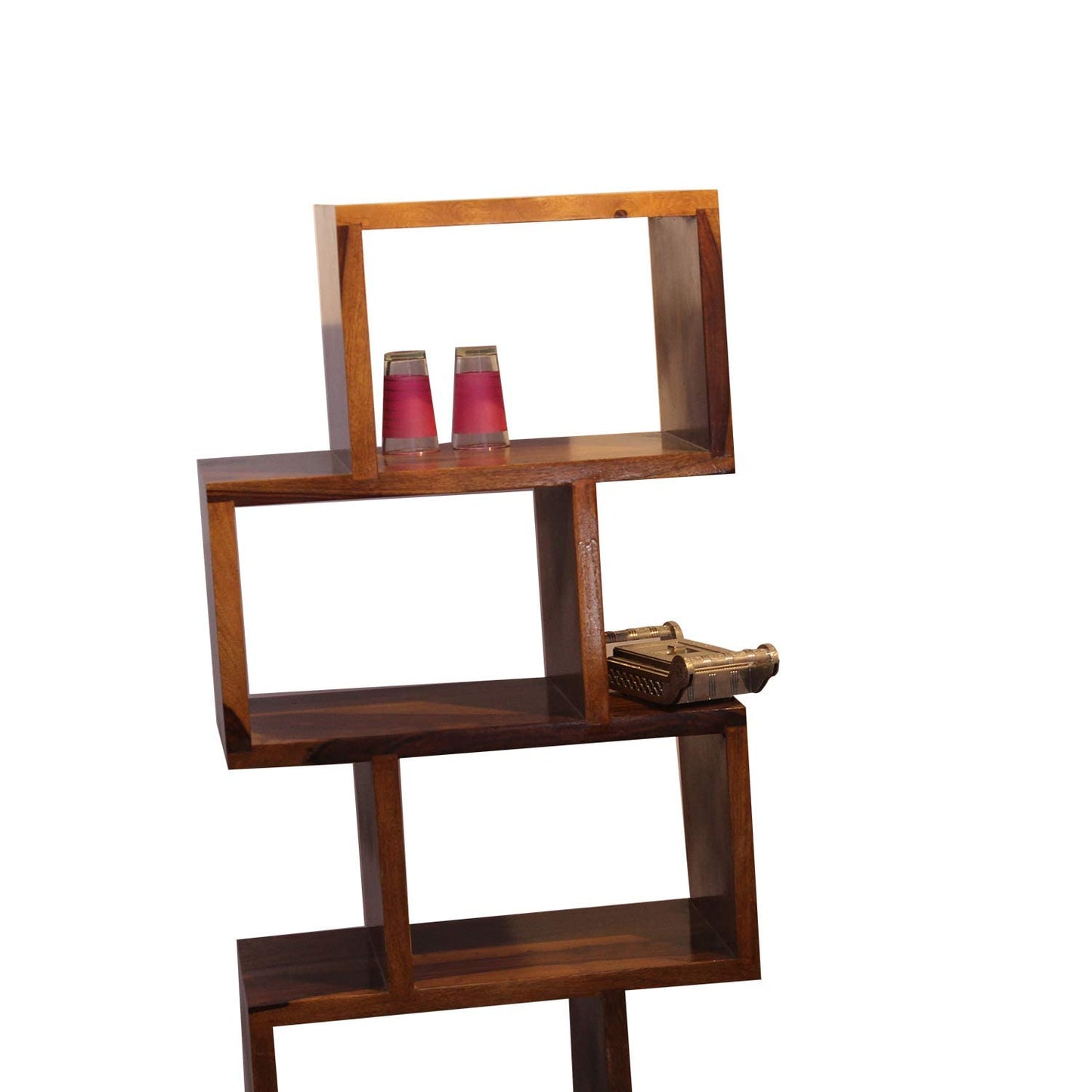 Rukmaajee Furniture Zikato Bookshelf in Natural Solid Wood Simpla Long