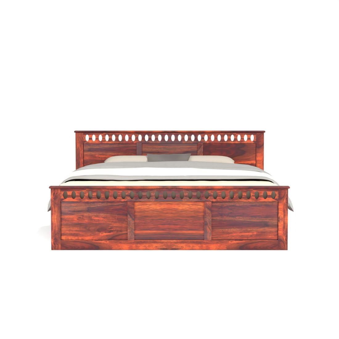 Rukmaajee King Size Bed with Sheesham Wood Frame, Walnut Brown Finish,