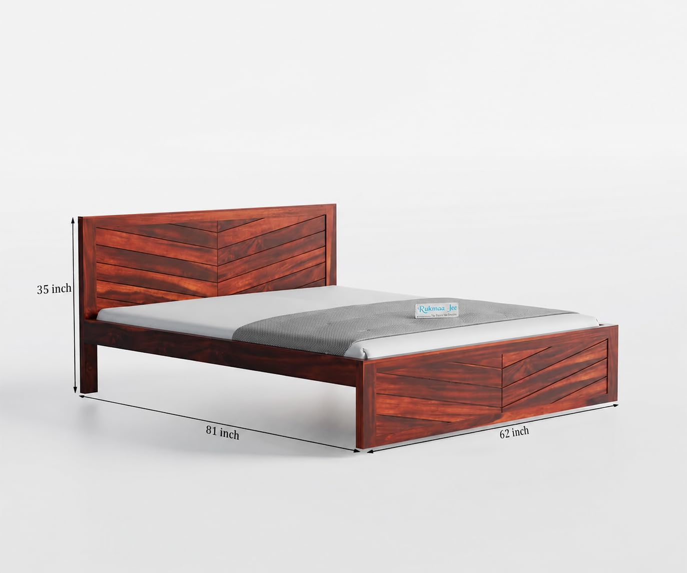 Rukmaajee Solid Sheesham Wood Queen Size Bed Without Storage|Wooden
