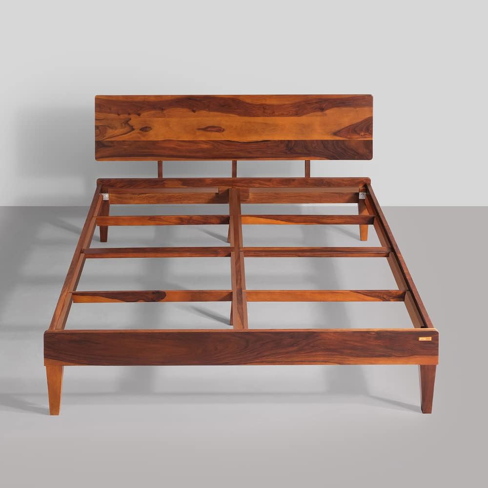 Rukmaajee Bed G | Premium Solid Sheesham Wood Queen Size Bed (Honey