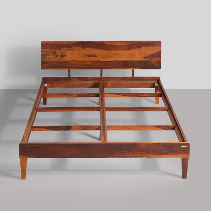 Rukmaajee Bed G | Premium Solid Sheesham Wood Queen Size Bed (Honey