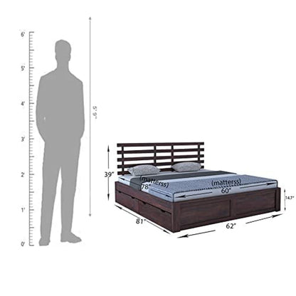 Rukmaajee Solid Sheesham Wood Queen Size Strap Bed with 4 Drawers