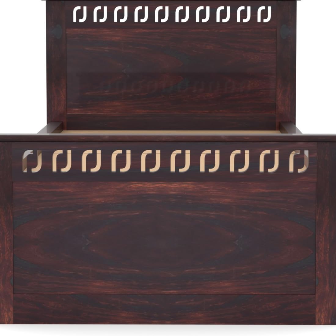 Single Bed with Walnut Finish, J-Pattern Headboard and Footboard, 96.5