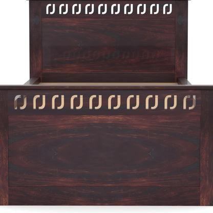 Single Bed with Walnut Finish, J-Pattern Headboard and Footboard, 96.5