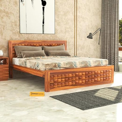 Rukmaajee Solid Sheesham Wood King Size Bed Without Storage|Wooden