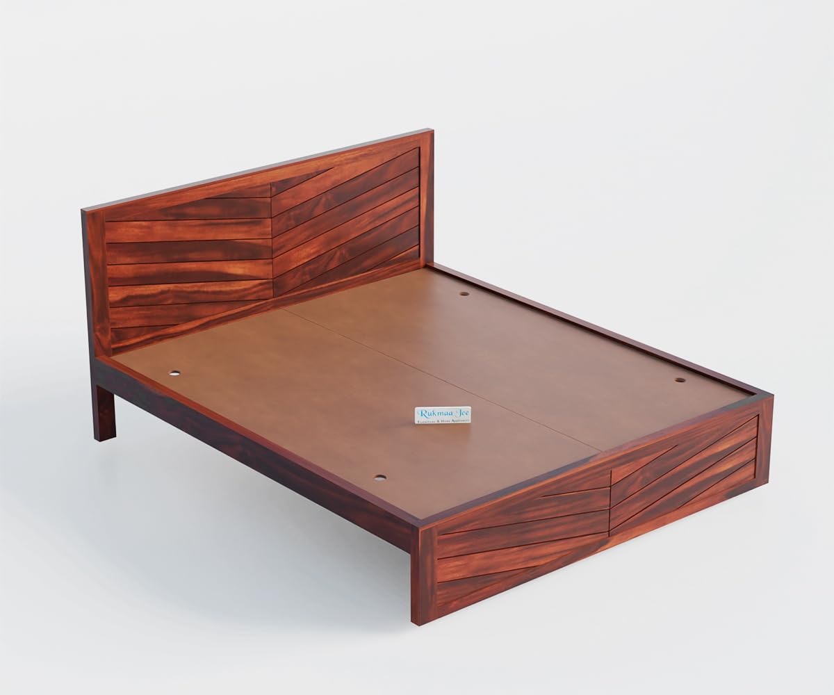 Rukmaajee Solid Sheesham Wood King Size Bed | V-Groove Art Design