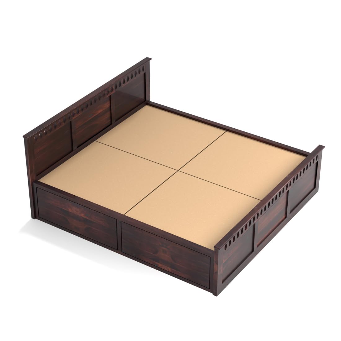 Rukmaajee King Size Bed with Sheesham Wood Frame, Walnut Brown Finish,