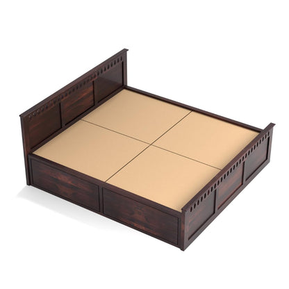 Rukmaajee King Size Bed with Sheesham Wood Frame, Walnut Brown Finish,