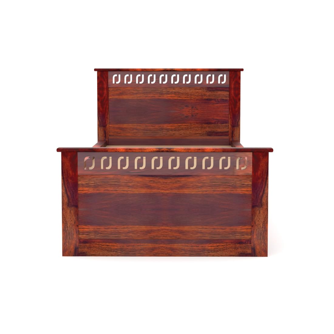 Single Bed with Walnut Finish, J-Pattern Headboard and Footboard, 96.5