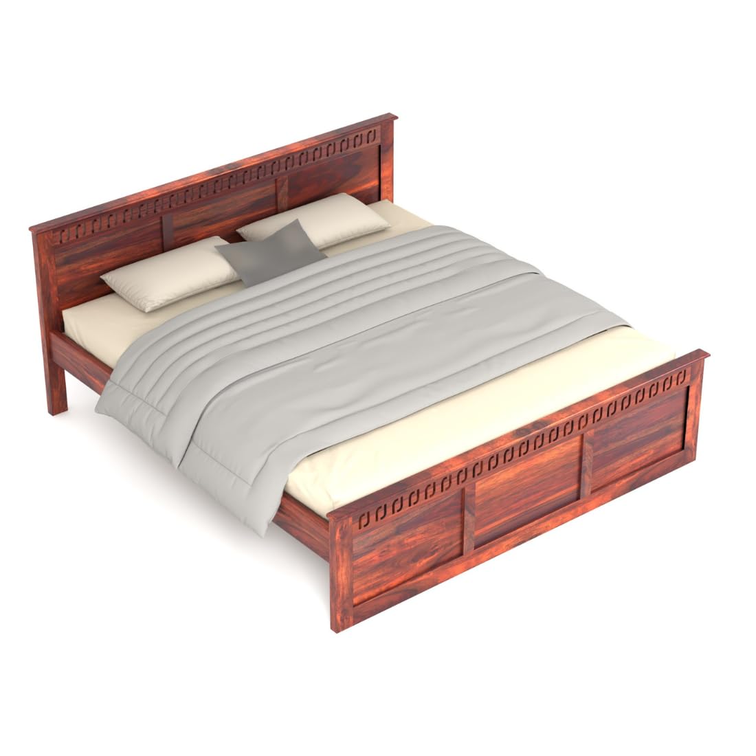 Rukmaajee Solid Sheesham Wood Queen Size Bed, Walnut Premium Finish,