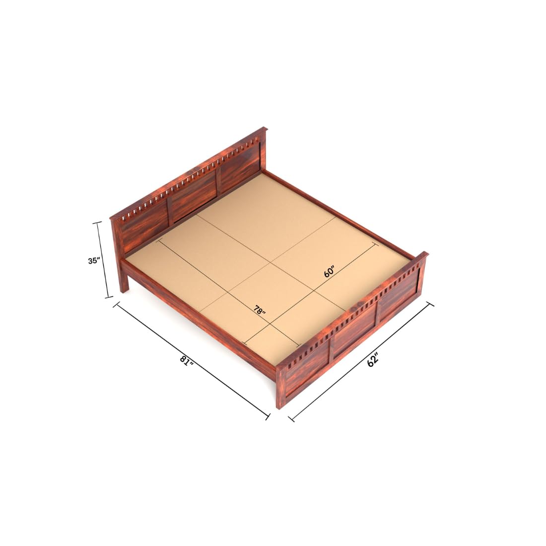 Rukmaajee Solid Sheesham Wood Queen Size Bed, Walnut Premium Finish,