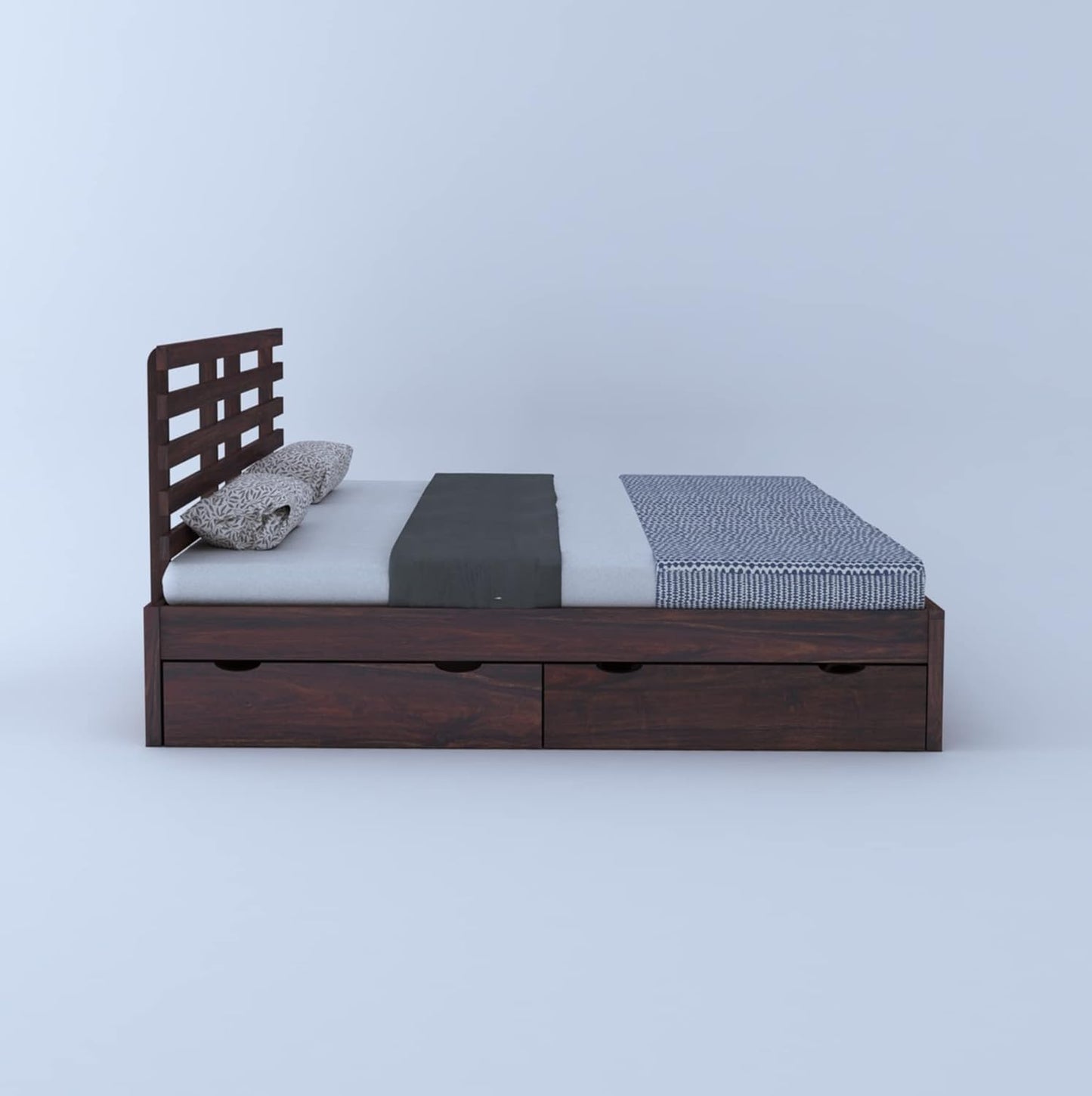 Rukmaajee Solid Sheesham Wood Queen Size Strap Bed with 4 Drawers