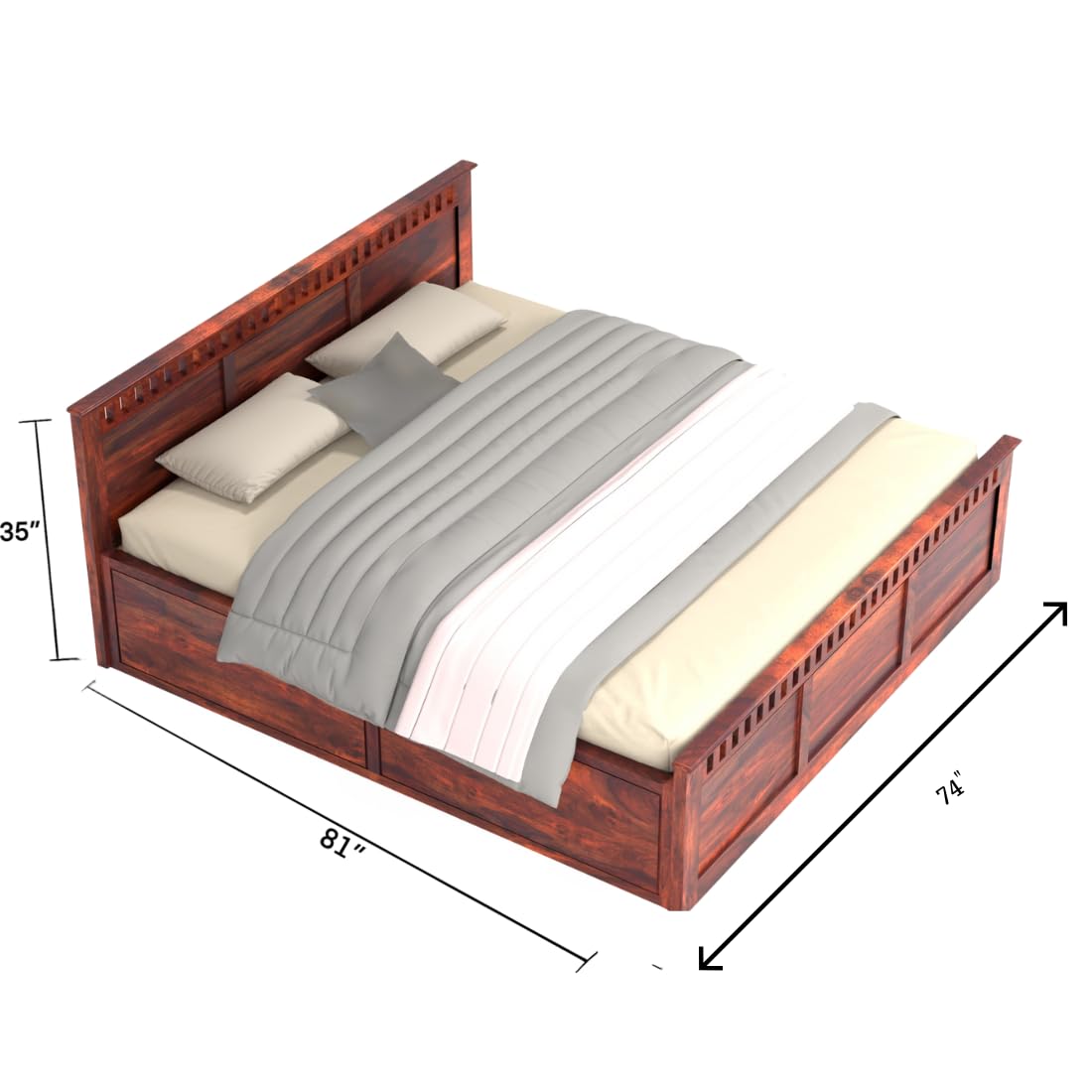 Rukmaajee King Size Bed with Sheesham Wood Frame, Walnut Brown Finish,