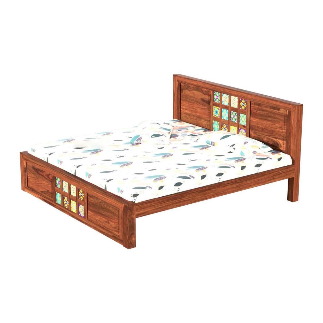 Rukmaajee Sheesham Wood Queen Size Bed Without Storage | Solid Cot Bed