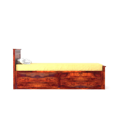 Single Bed with Walnut Finish, J-Pattern Headboard and Footboard, 96.5