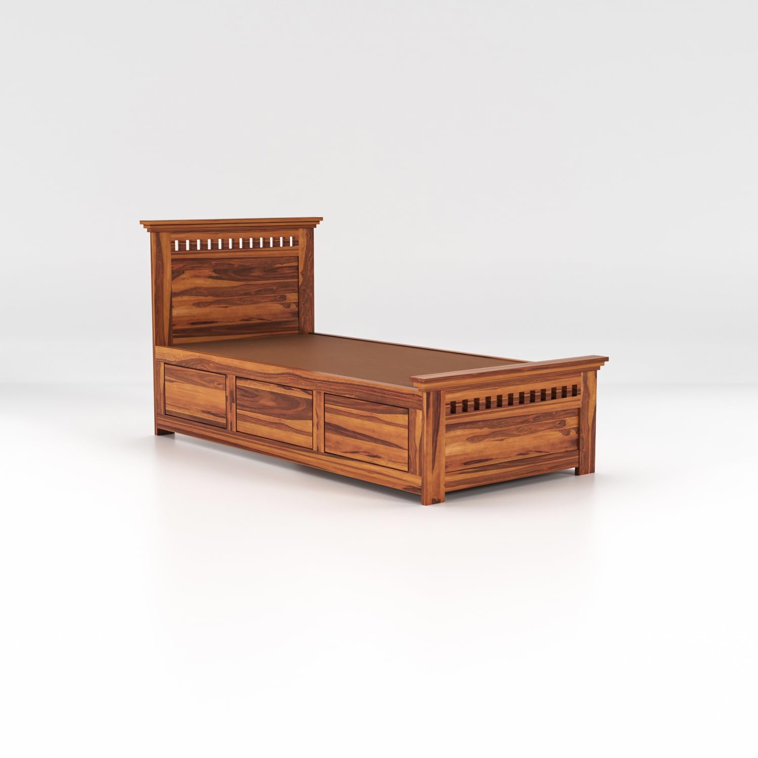 Rukmaajeee Solid Sheesham Wood Single Bed with Box Storage | Wooden
